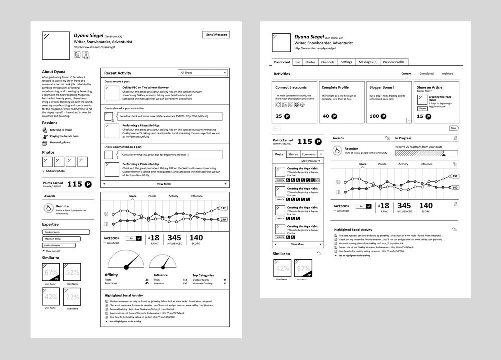 Profile Wireframes